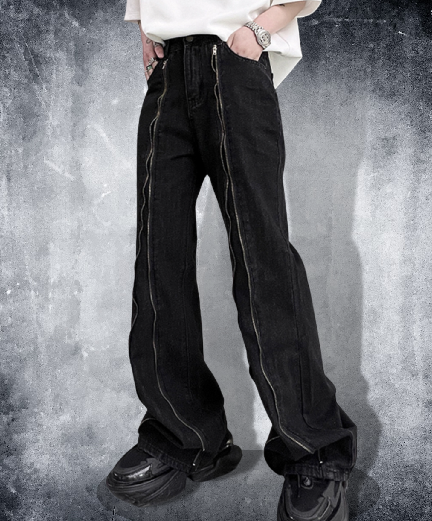 zip up design full length pants EN1506