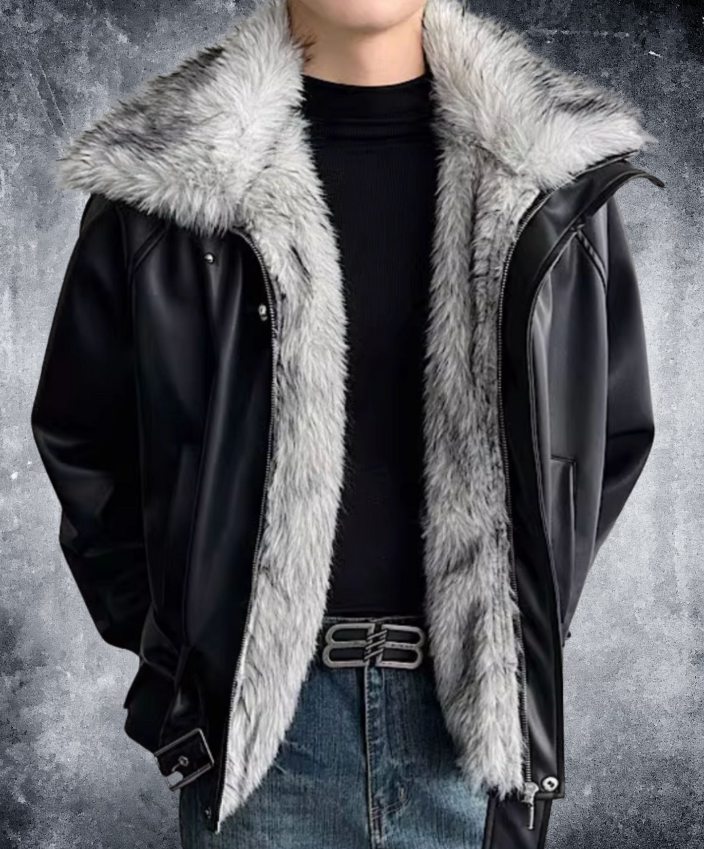 faux wolf fur collar jacket EN2587