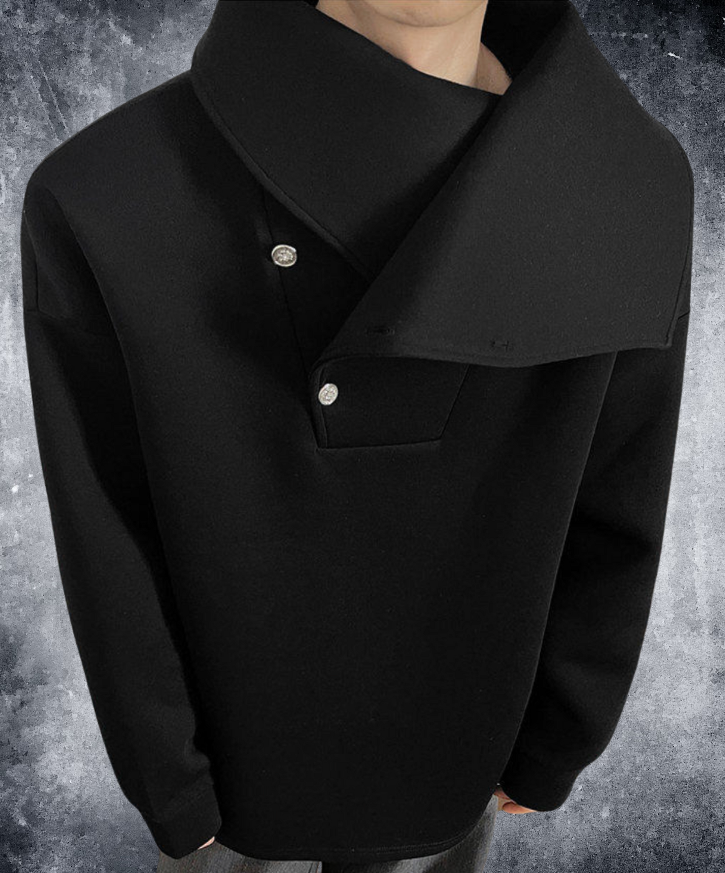 dark diagonal opening button collar sweatshirt EN2638