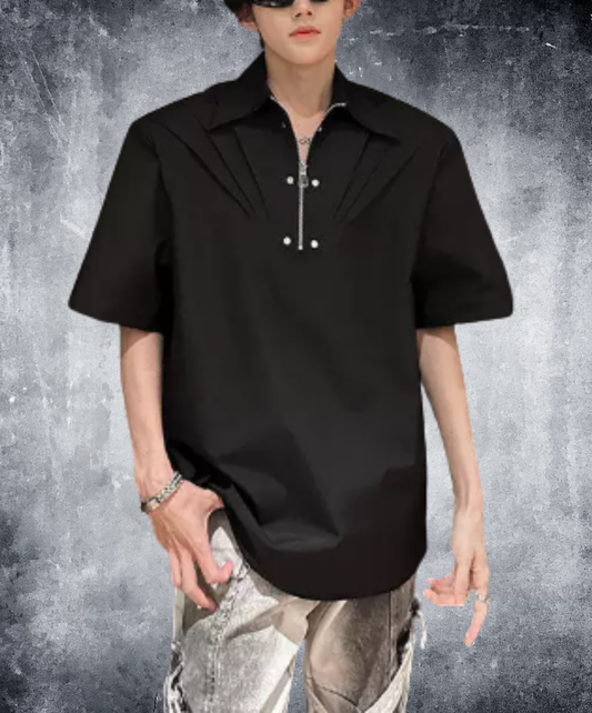 tuck shoulder metal zipper shirt EN2927