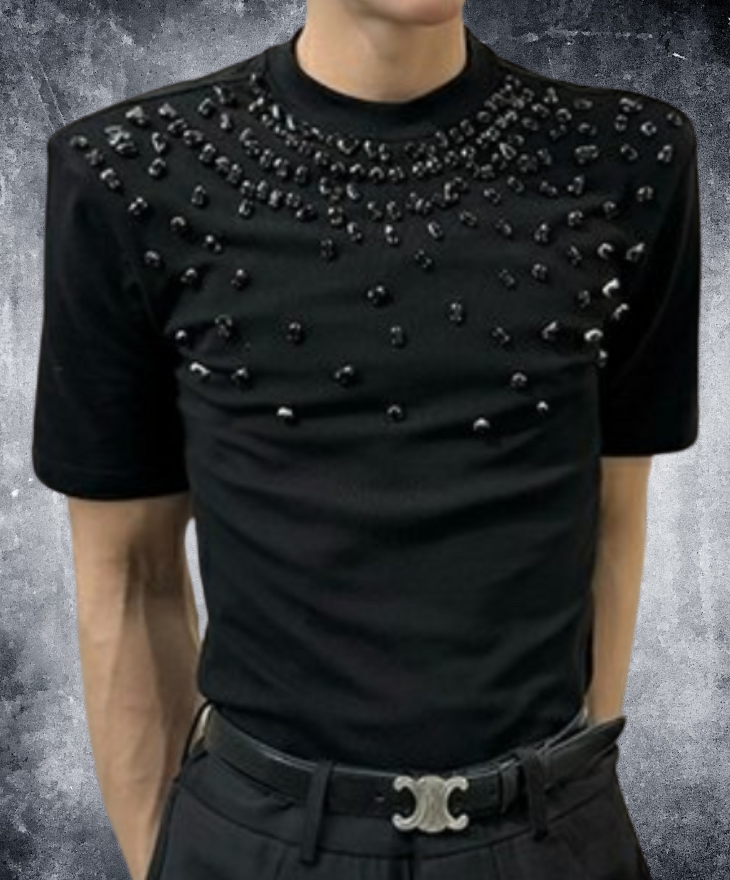 randomly decorated slim shoulder t-shirt EN2069