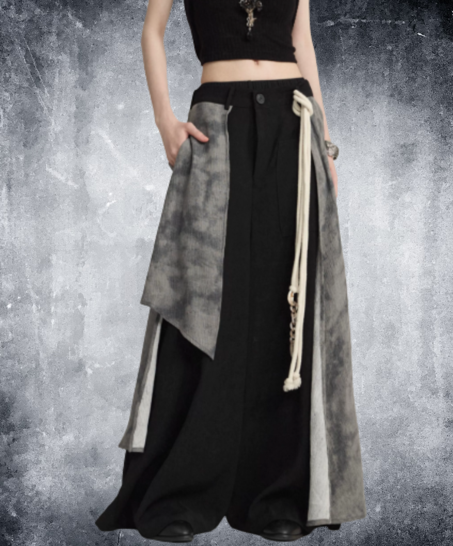 double-structure rope decoration wide pants EN3030