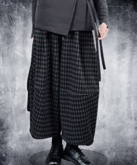 checkered curved blade wide pants EN2721