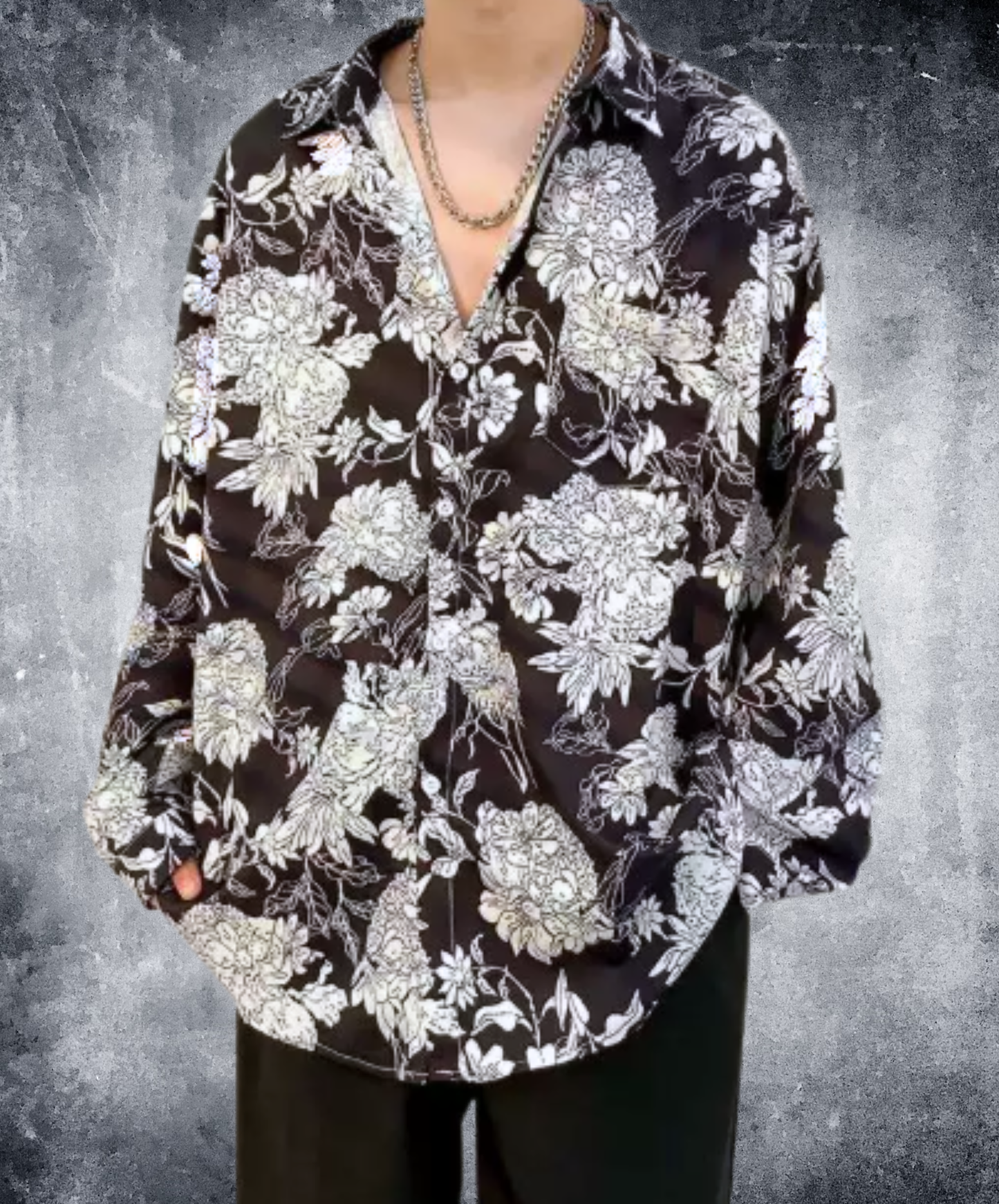 monochrome retro floral pattern shirt EN3108