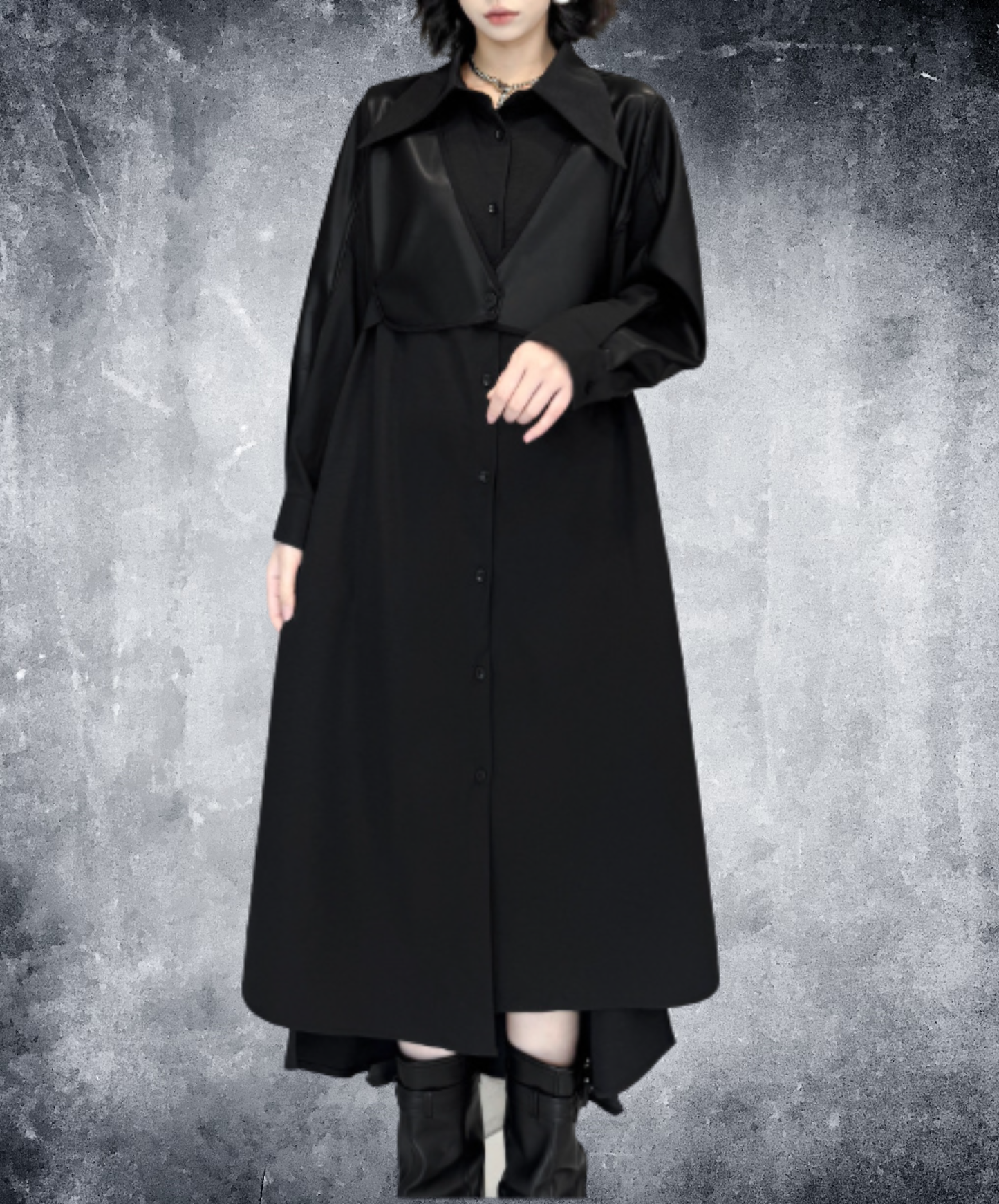 dark fishtail hem with a defined waist long shirt EN3114