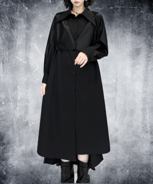 dark fishtail hem with a defined waist long shirt EN3114