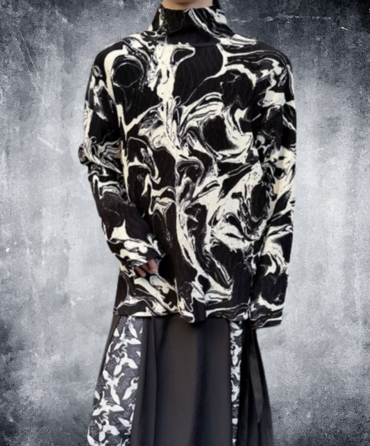 high-neck top with a marble graphic t-shirt EN3197