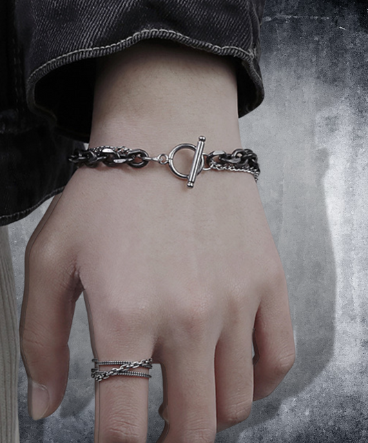 black & silver 2 types chain bracelet EN1595