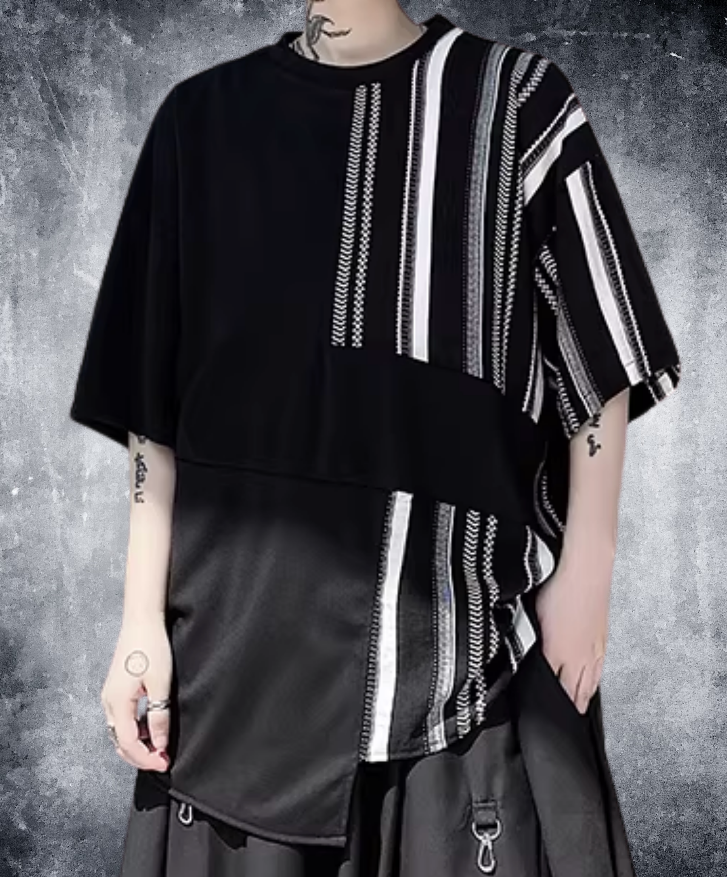 dark Irregular stripe crew neck t-shirt EN2814