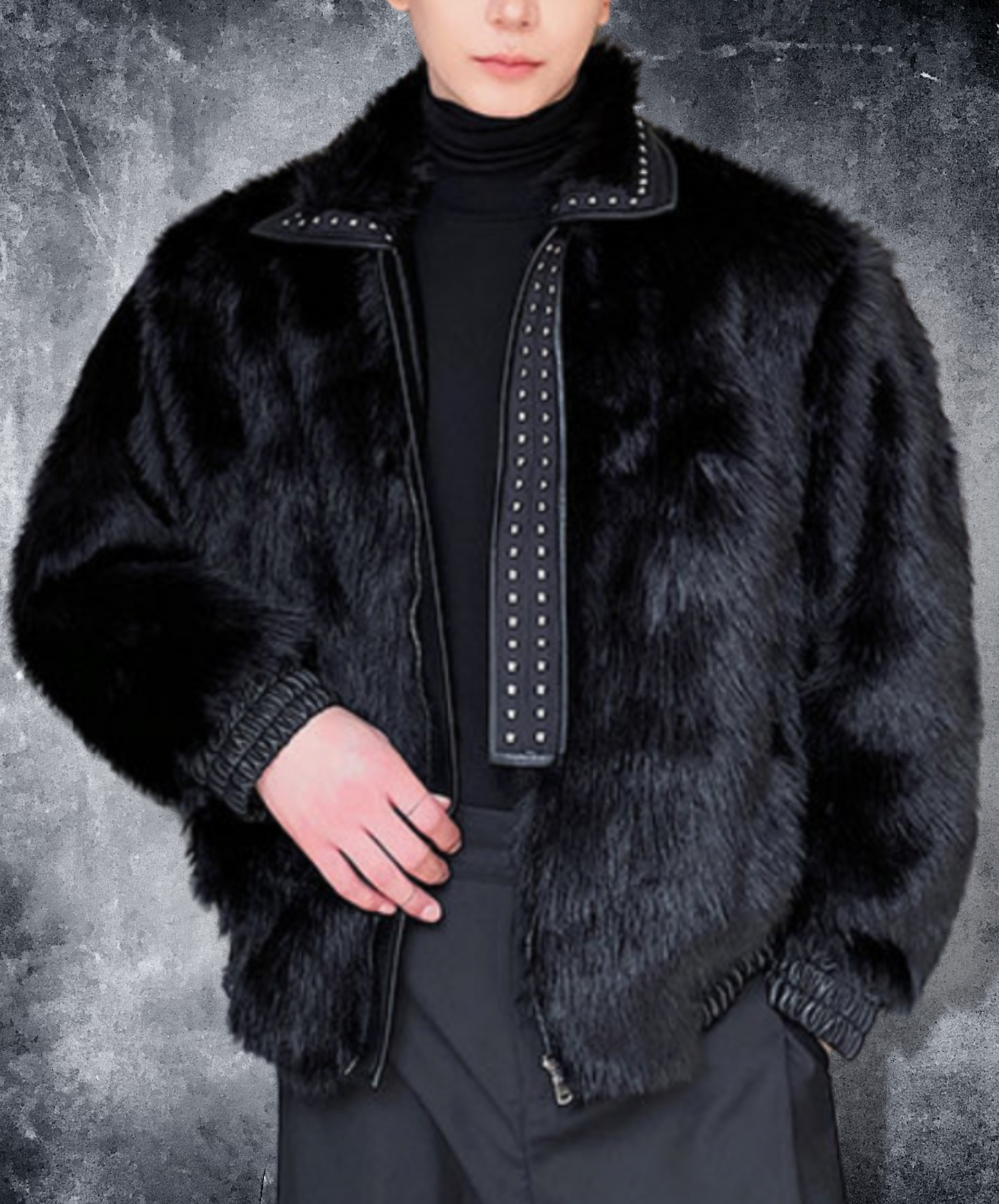 studded short fur jacket EN1476