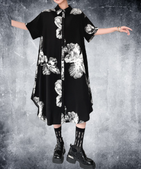 dark retro print relaxed fit long shirt EN2986