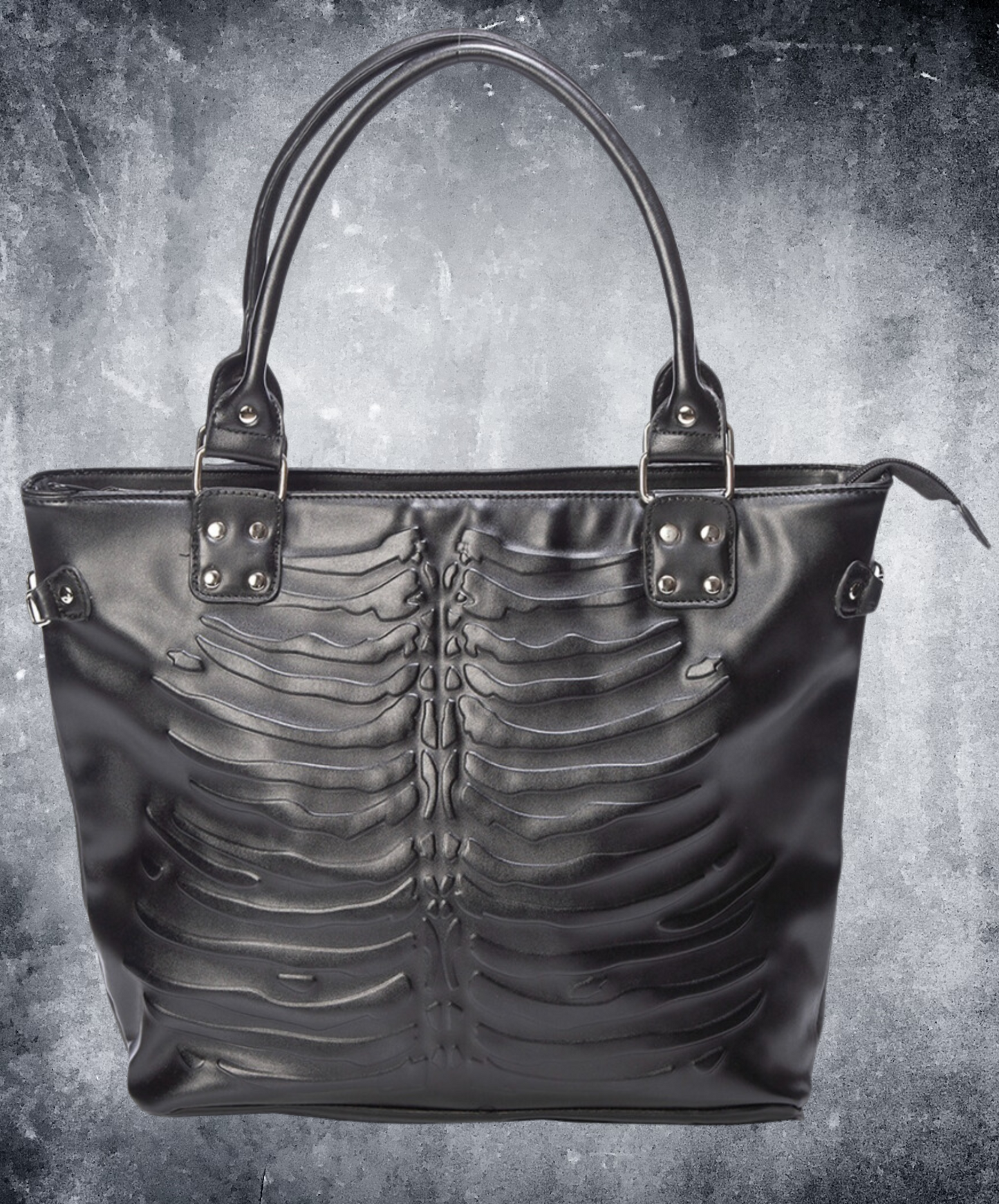 dark gothic bone embossed tote bag EN1771