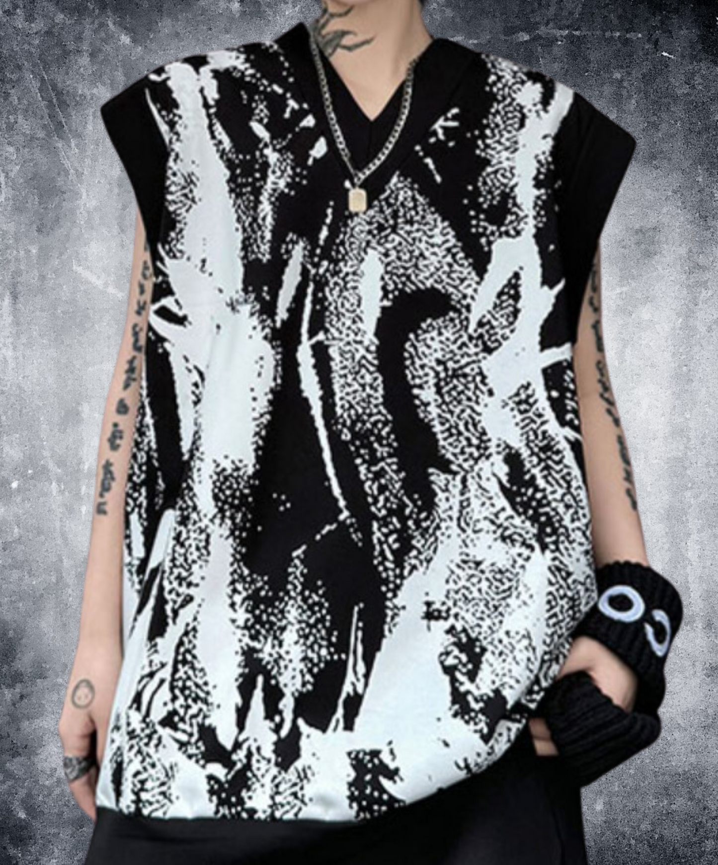 geometric print v-neck sleeveless shirt EN1808