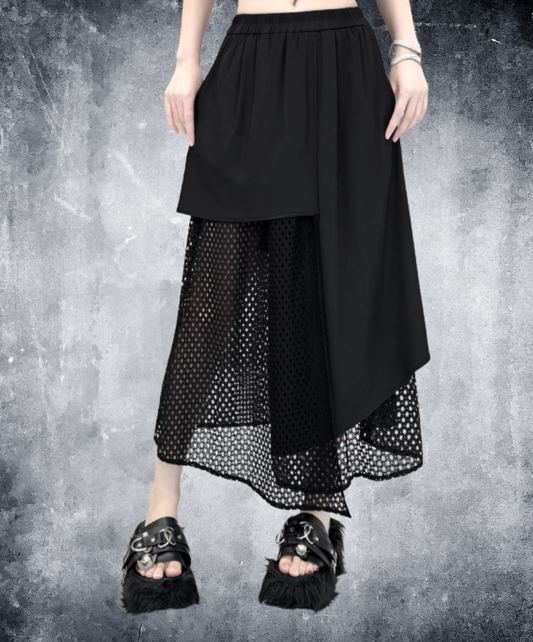 dark irregular design mesh long skirt EN2947