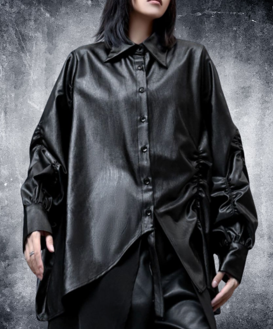 hong kong style pu leather drawstring shirt EN2714