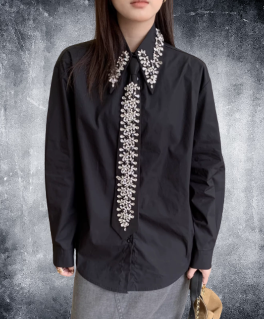 jewel-embellished tie-detail dress shirt EN3198