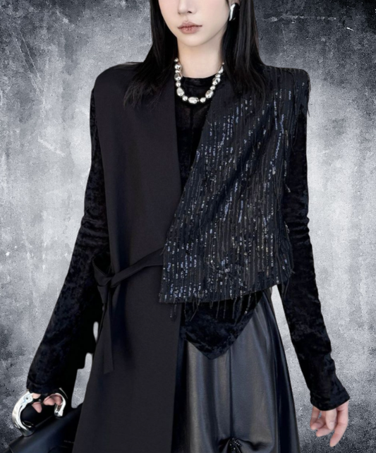 dark sequin asymmetric vest EN2719