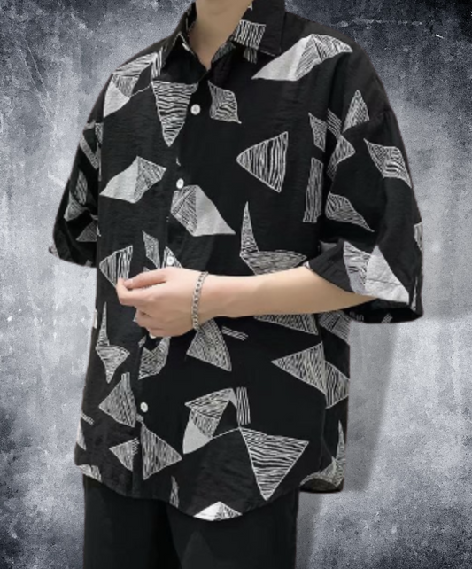 monotone geometric print half length shirt EN1033