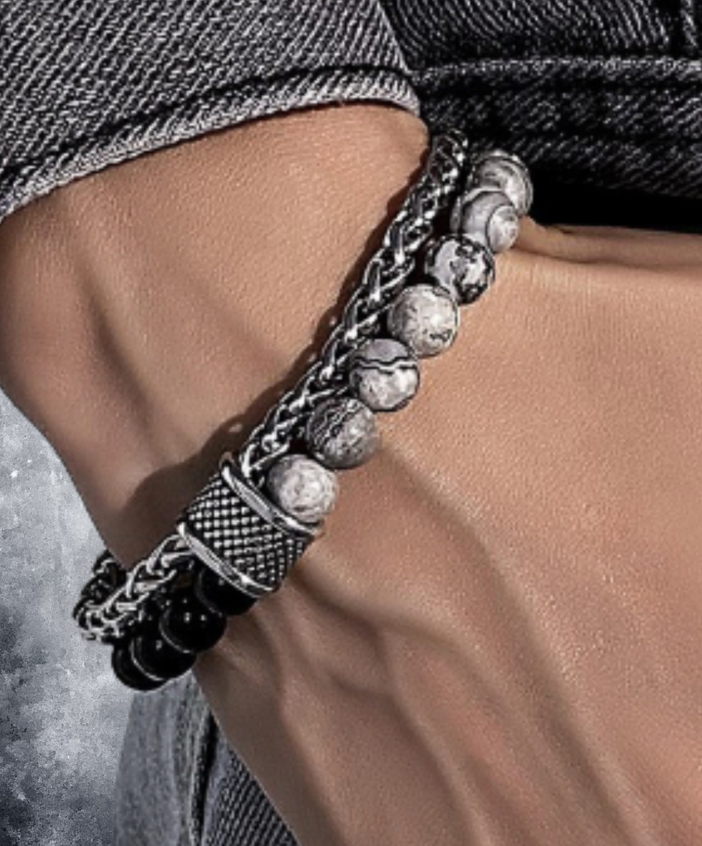 2-layer stone and chain bracelet EN2641