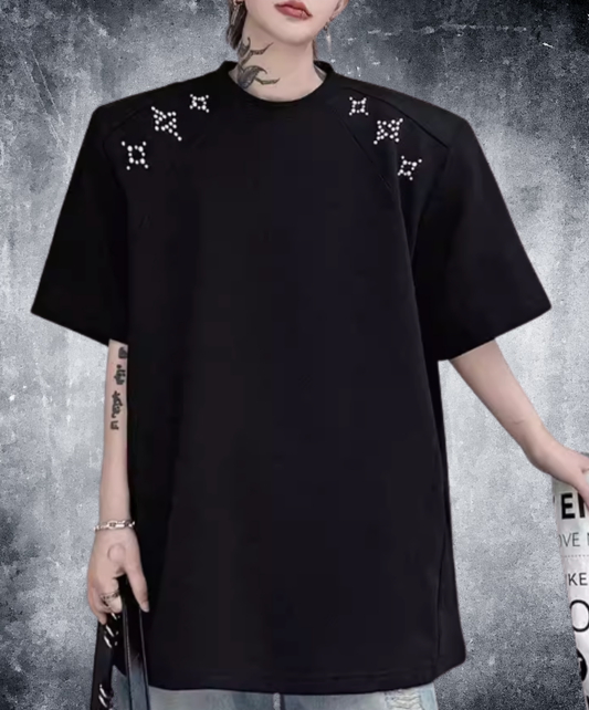 sparkling star motif bead decoration t-shirt EN2827