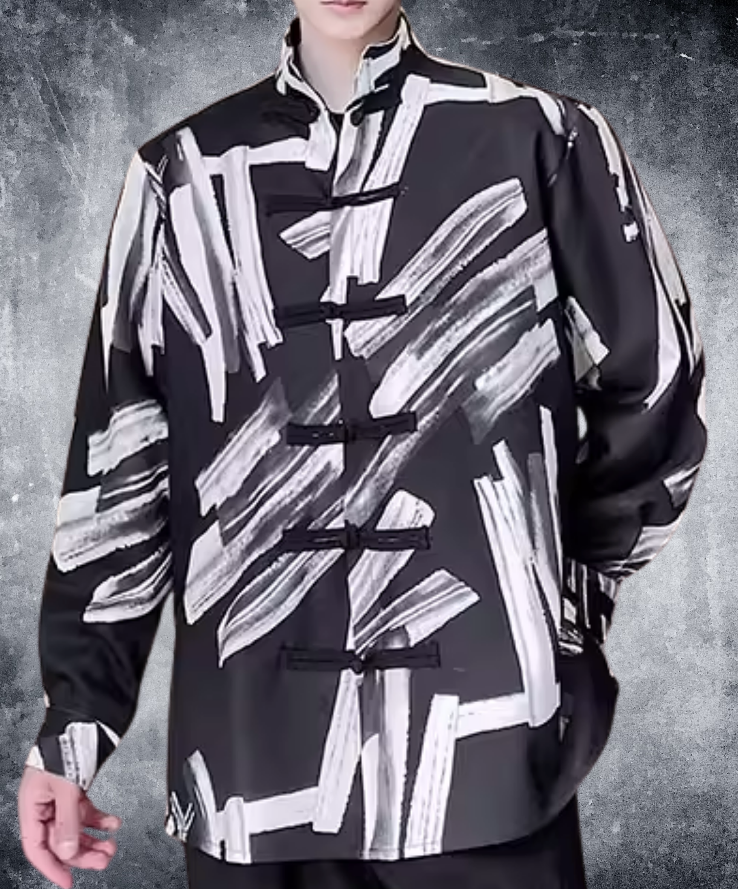 splicing print stand collar shirt EN2819