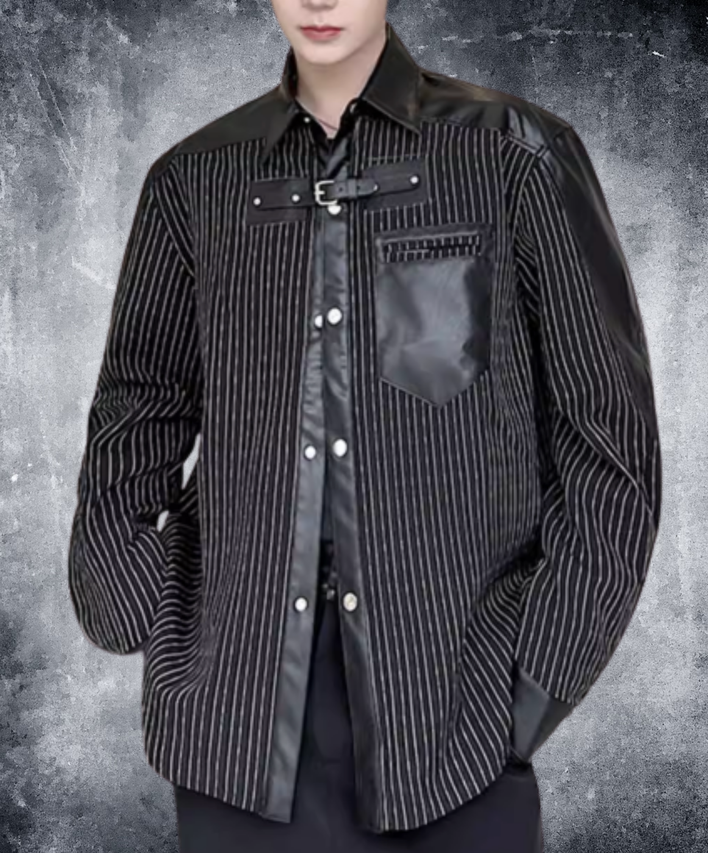 thin striped leather patchwork shirt EN2817