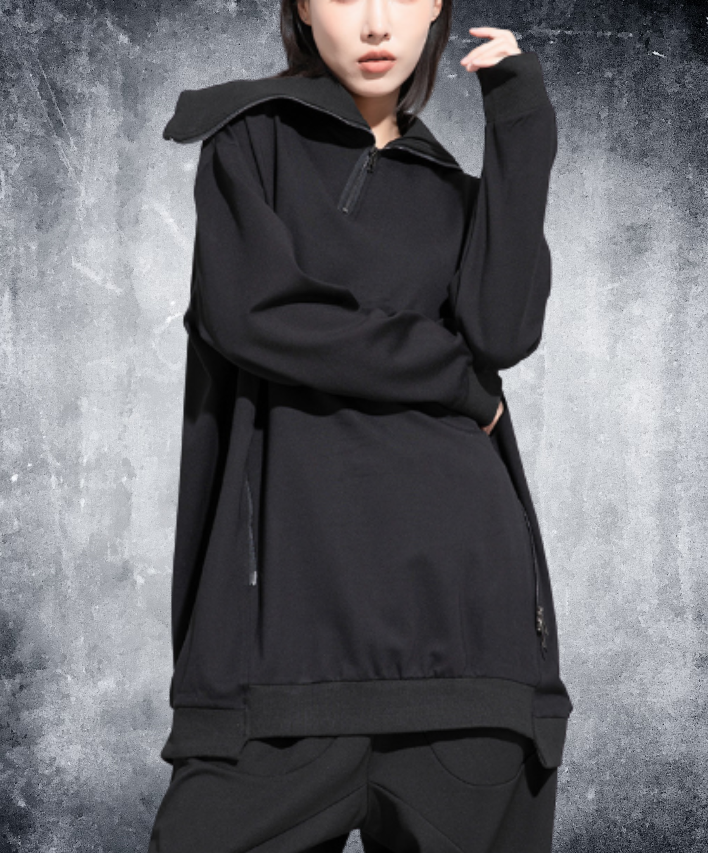 dark extra-high neck zipper sweatshirt EN3120