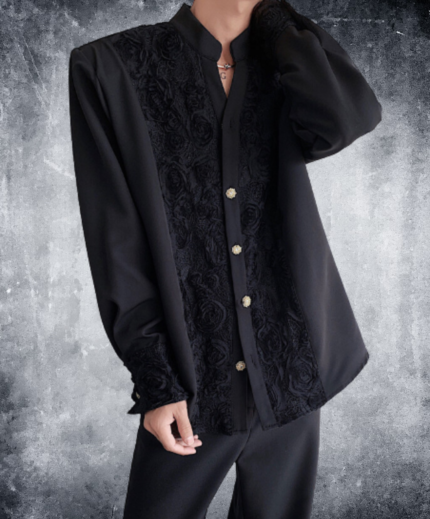 v-neck with 3d rose embroidery shirt EN3022