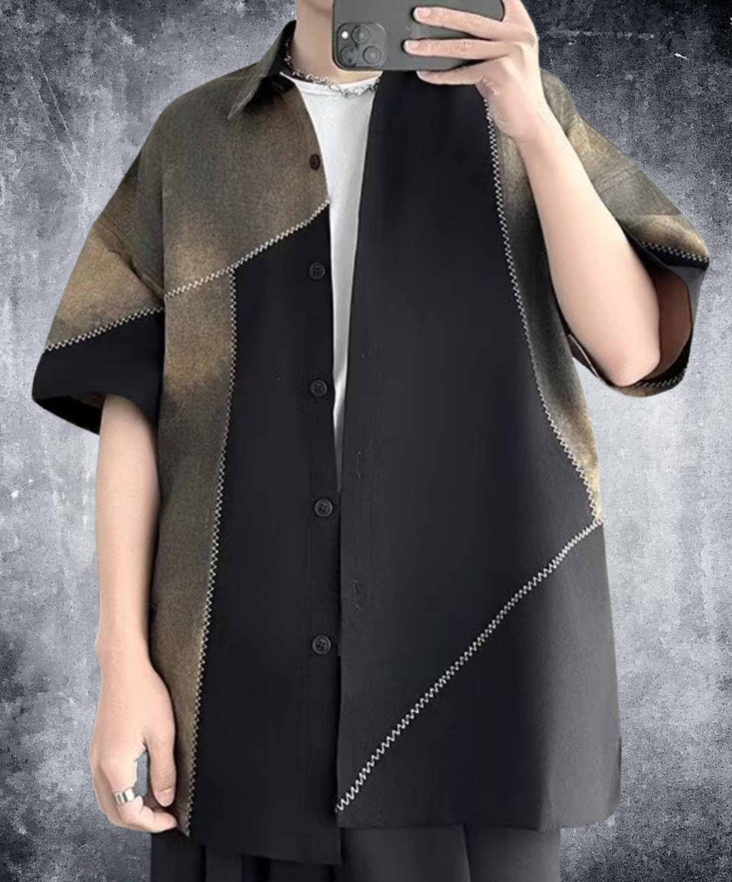 retro patchwork contrast shirt EN2219