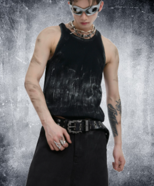 distressed ribbed slim fit tank top EN2939