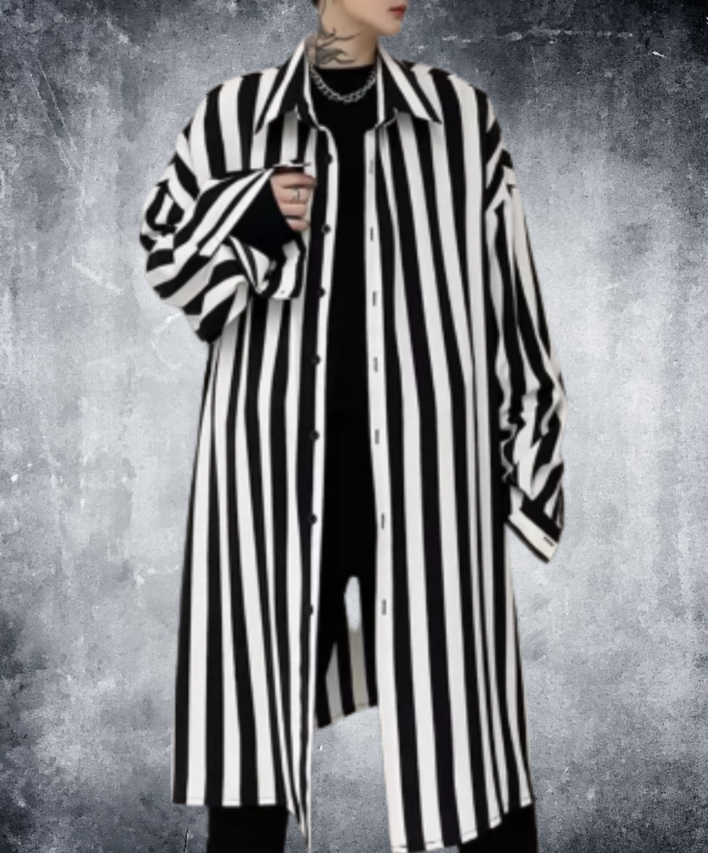 monotone stripe straight silhouette long shirt EN3106