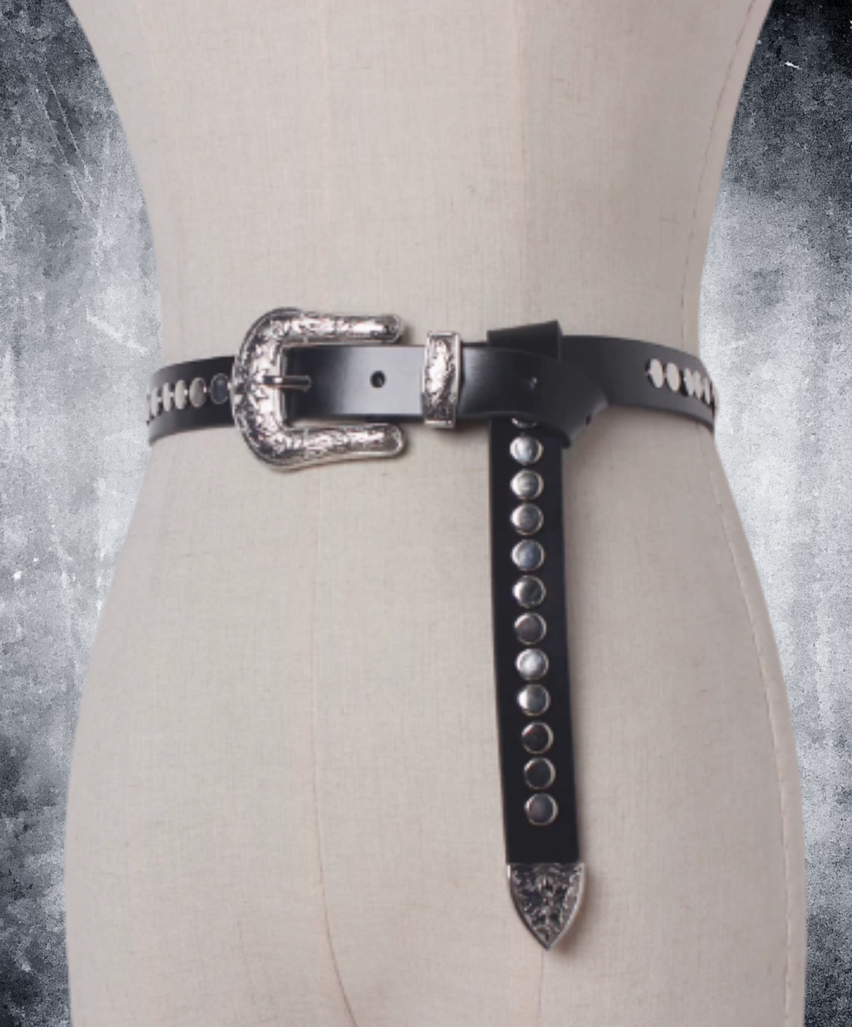 narrow Western buckle and circle studs belt EN3214