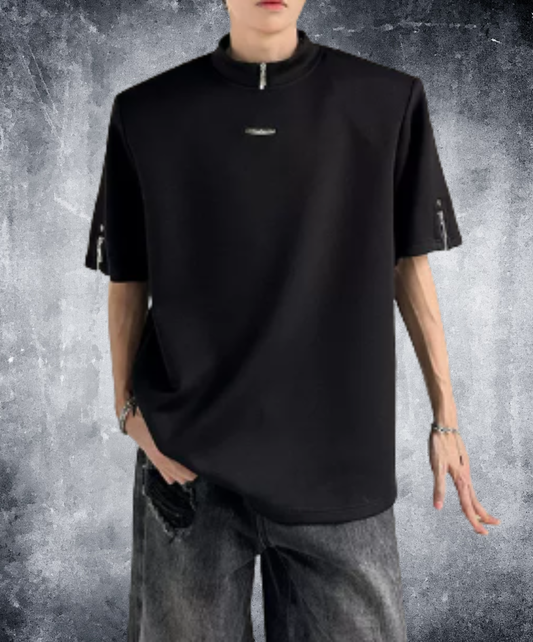 high neck, loose zipper detail t-shirt EN2931