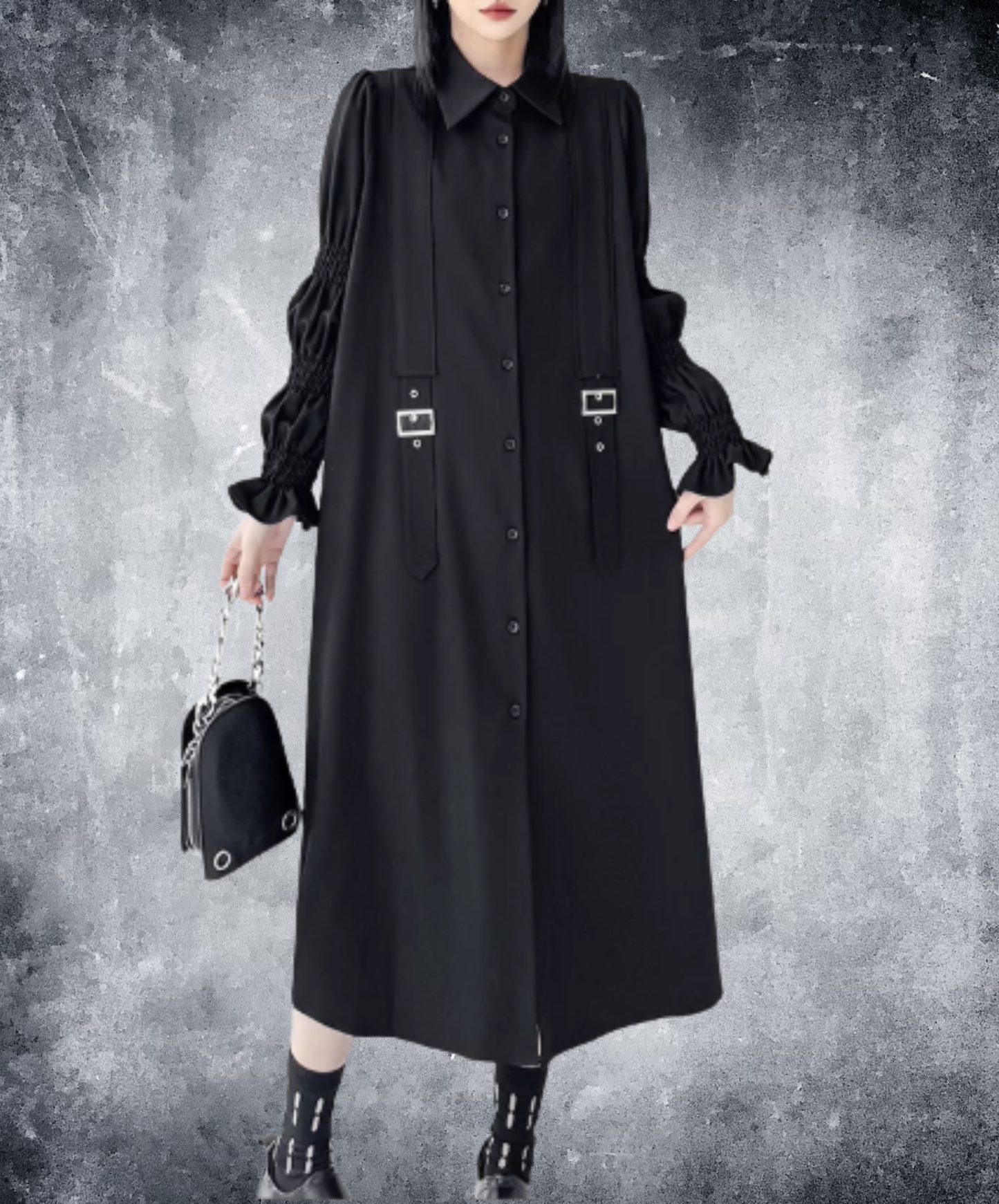 dark double-belt detail long shirt EN3015