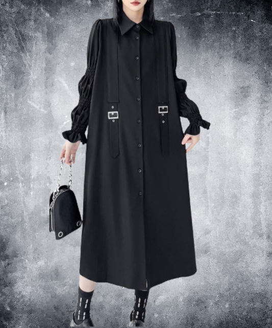dark double-belt detail long shirt EN3015