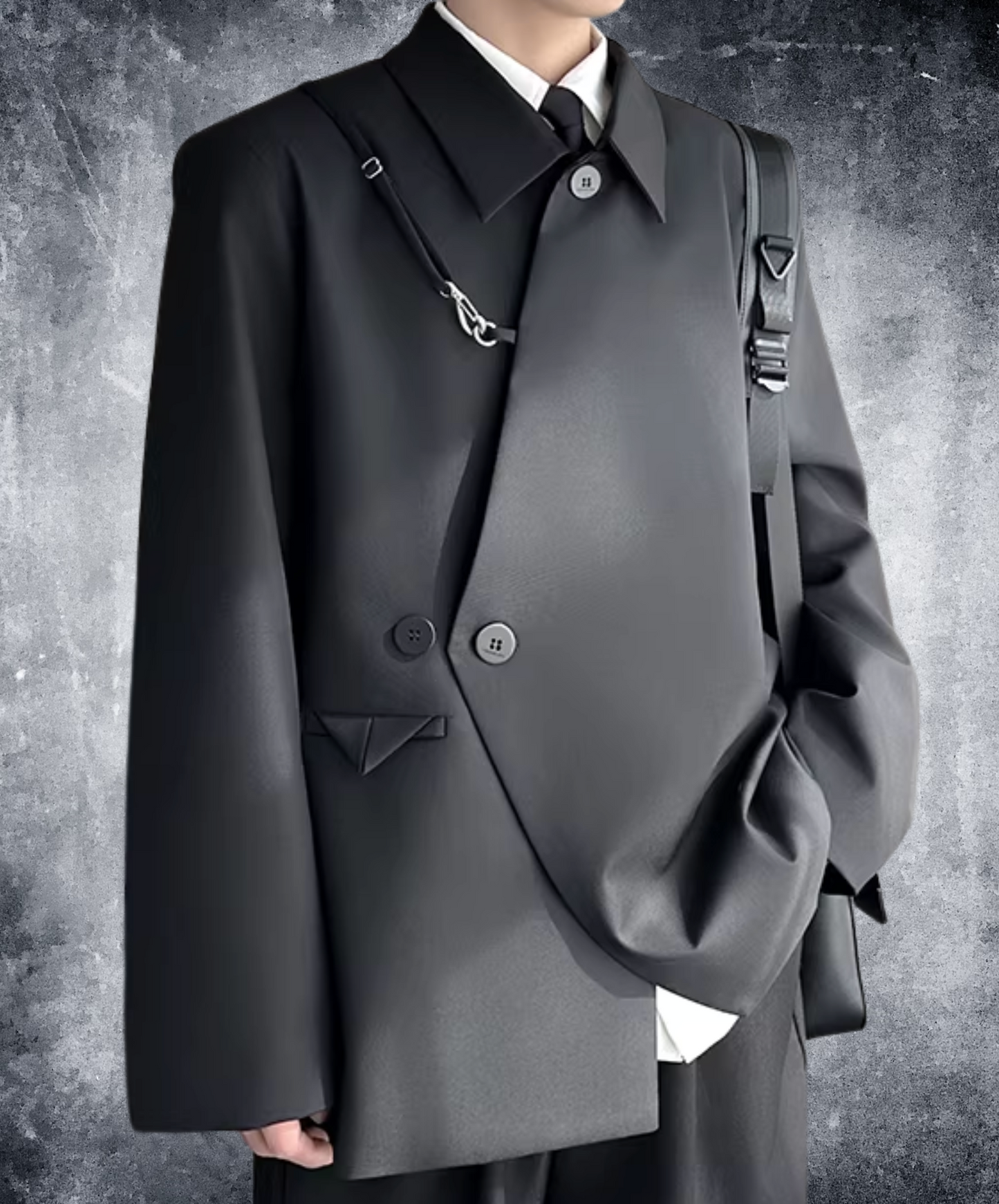 dark asymmetrical high-end lapel jacket EN2624