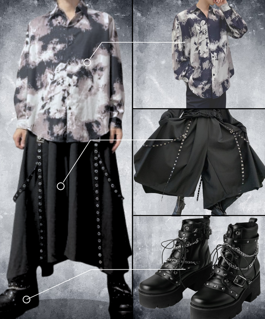 【style53】dark mode outfit set EN1850（shirt+ pants+ boots set）