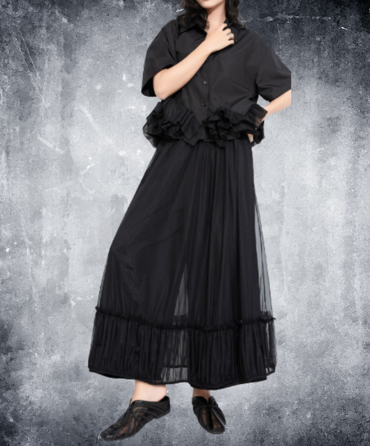 high-waisted sheer two-piece style wide pants EN3032