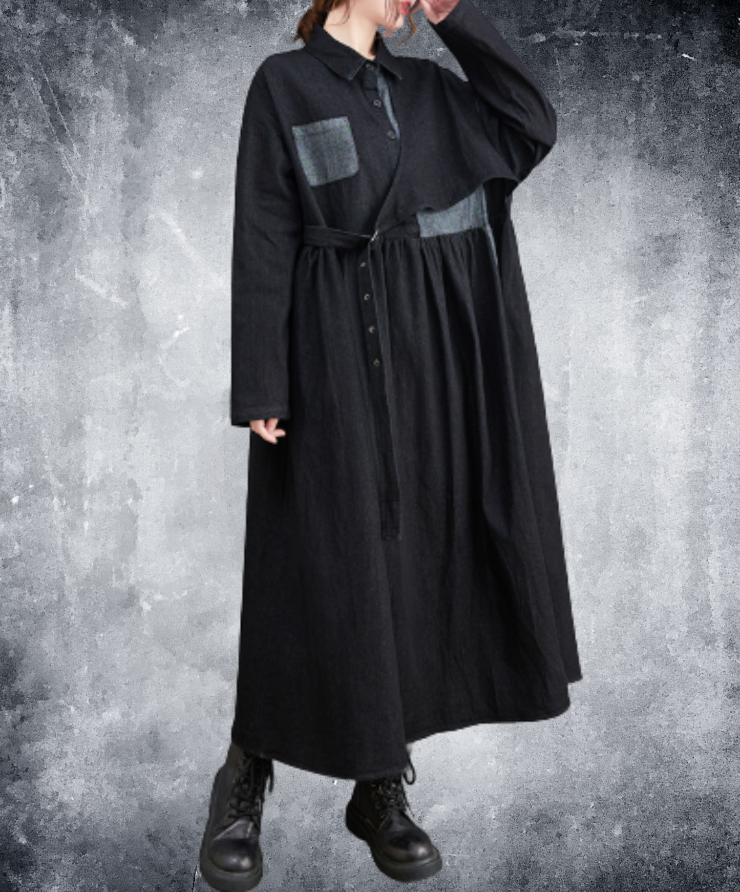 oversized style with denim paneling long shirt EN3067