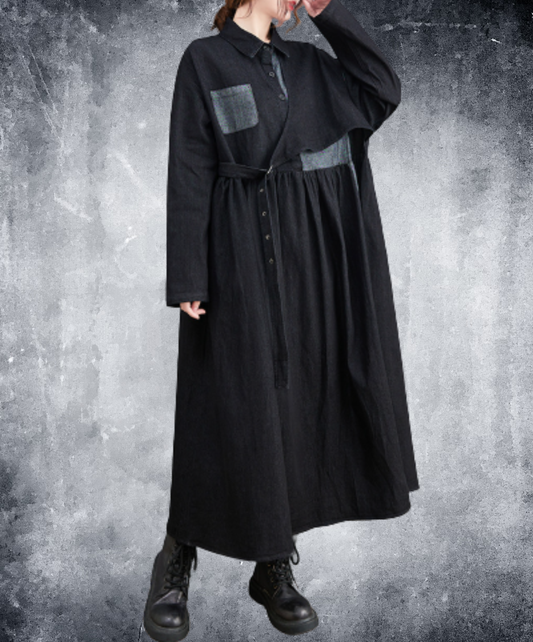oversized style with denim paneling long shirt EN3067