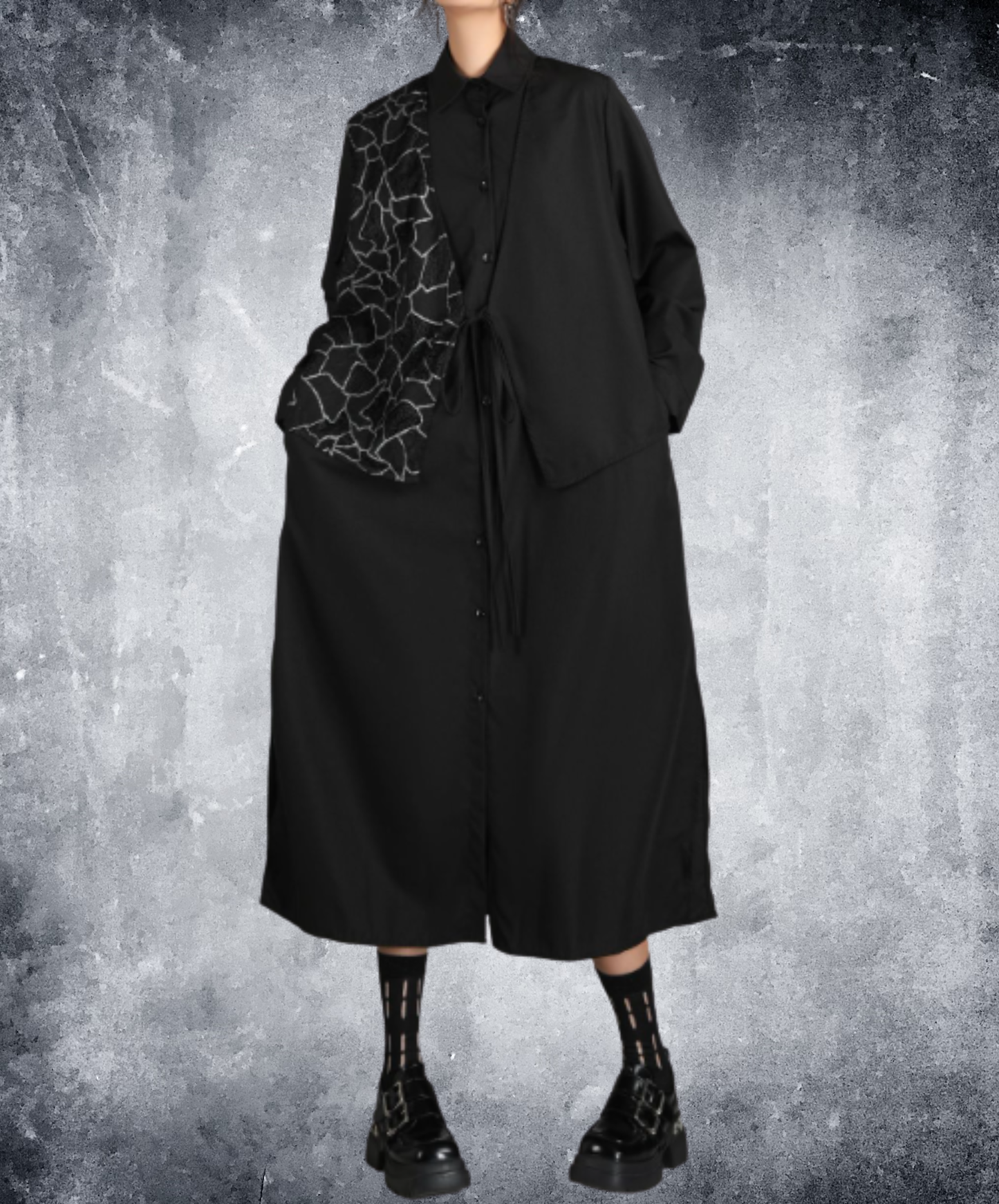 dark patchwork two-piece style long shirt EN3016