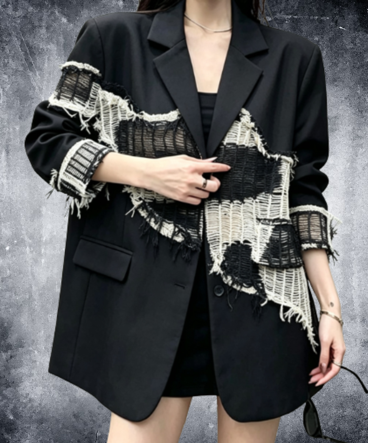 distressed-style mesh paneling jacket EN3229
