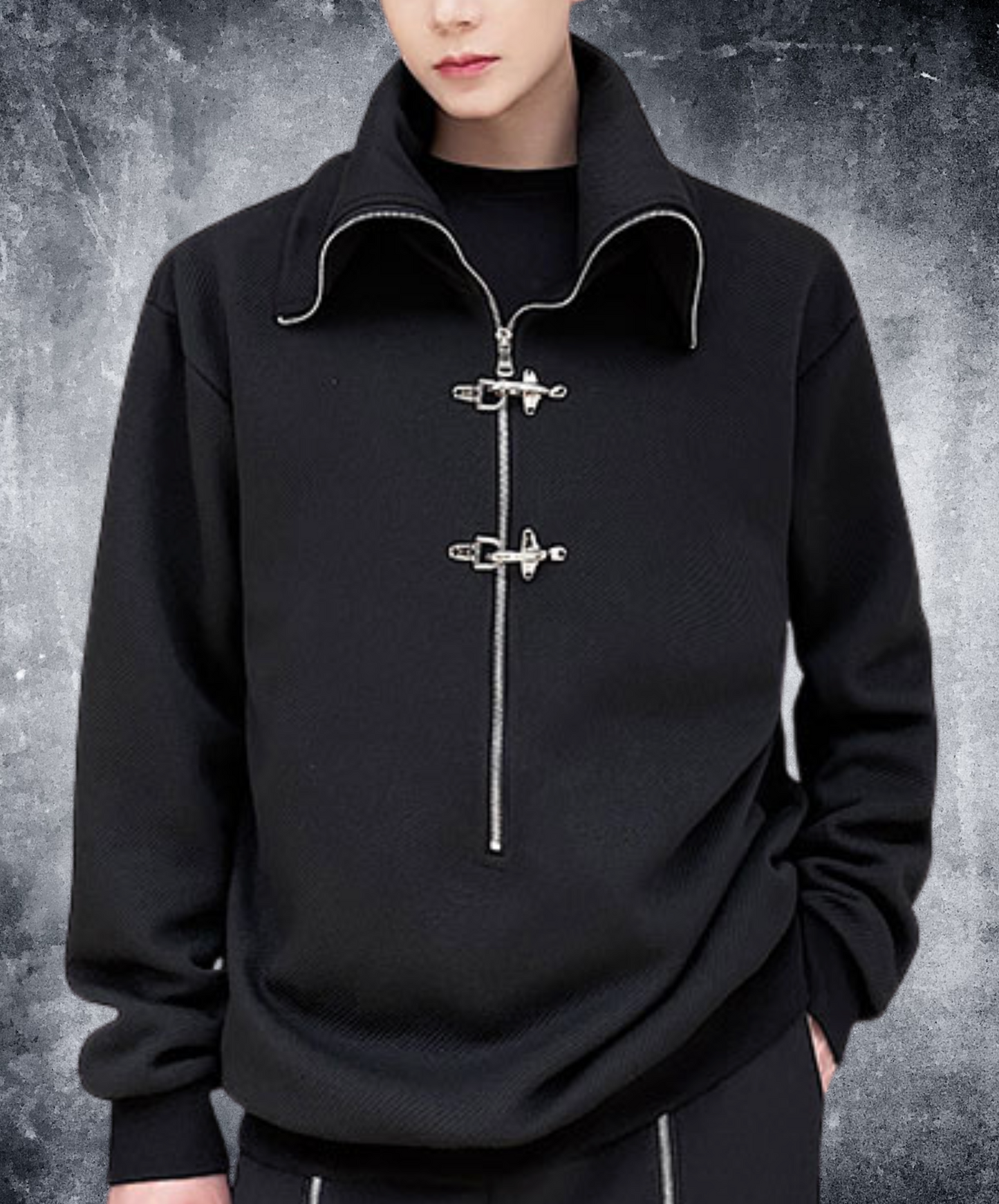 high neck airplane button zip sweatshirt EN2507