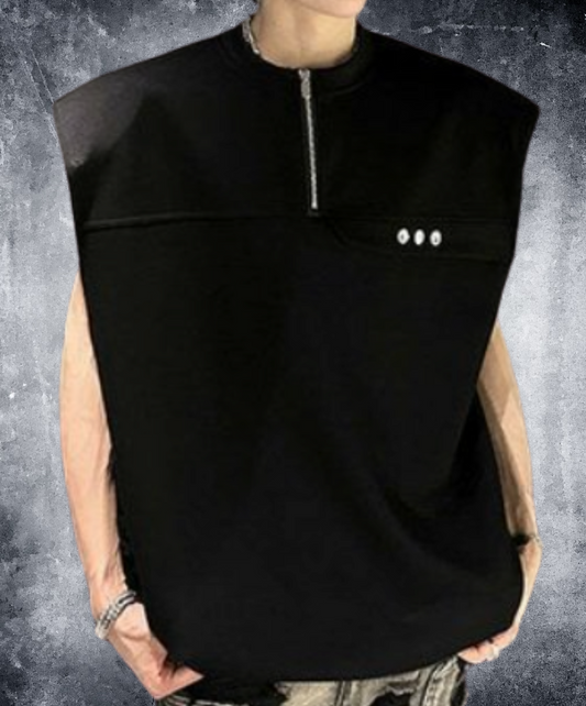 half zip-up sleeveless shirt EN2173