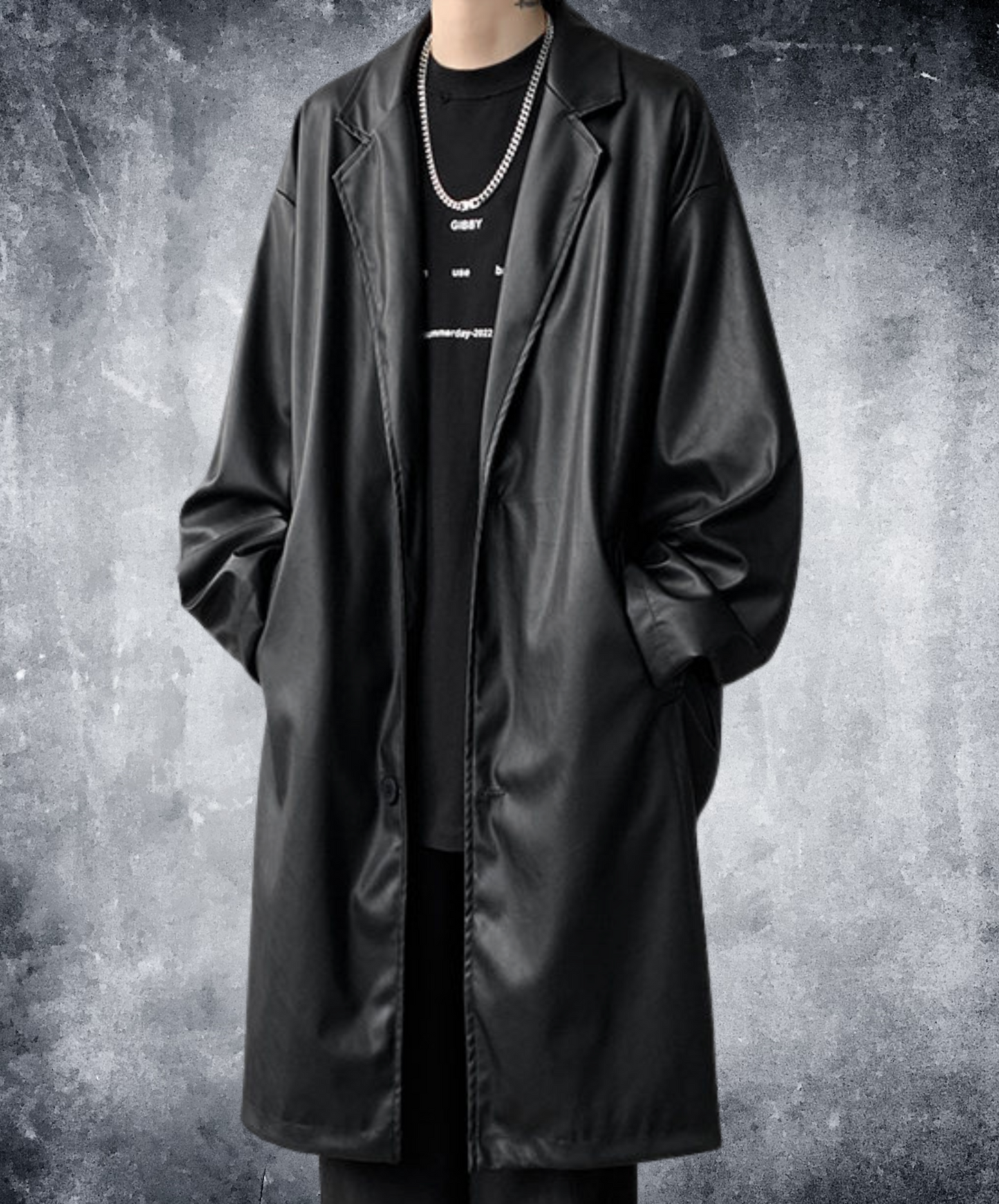 dark retro long pu leather coat EN2510