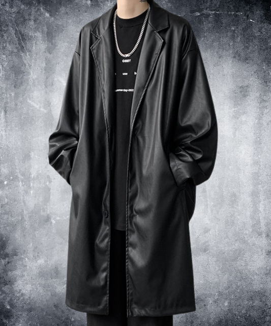 dark retro long pu leather coat EN2510