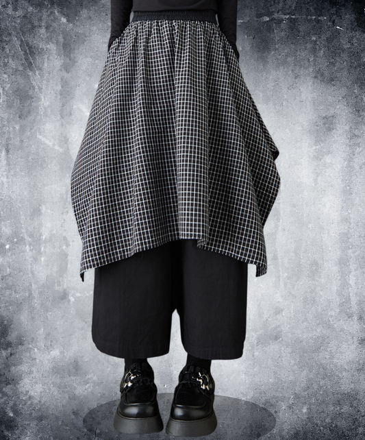 dark fake two-piece checkered flare wide pants EN2767