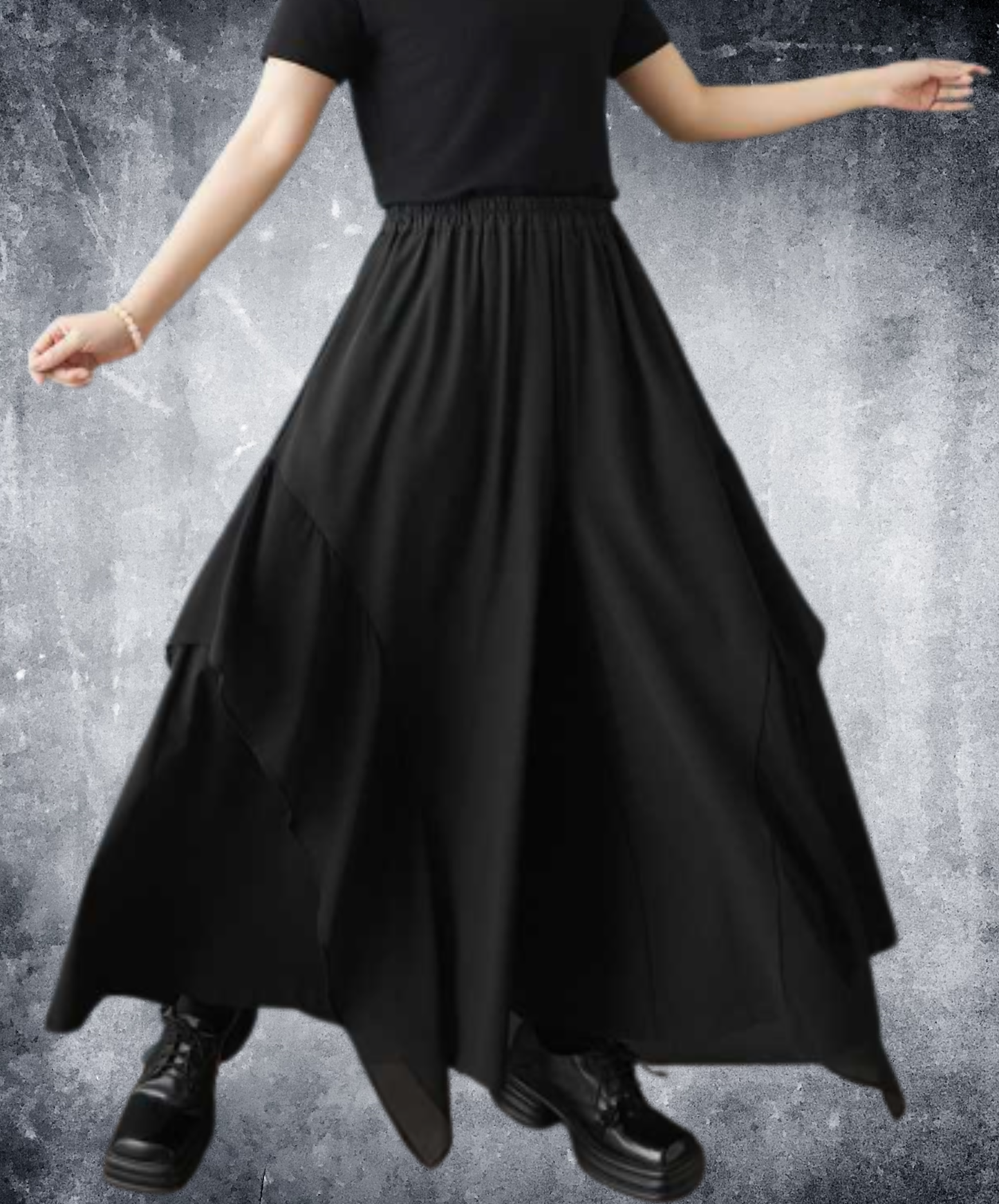 dark chiffon patchwork ruffles wide pants EN3056