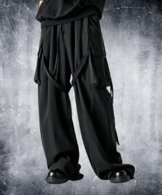 dark side flap pocket with strap wide pants EN3259