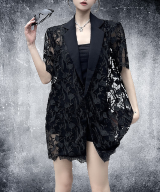 embroidered mesh patchwork jacket EN2966